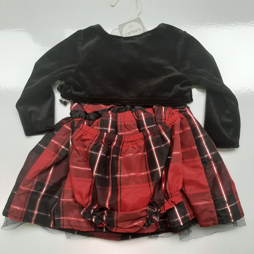 George Red Plaid Dress 2pc Set 3/6M - Picture 3 of 8